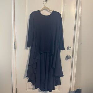 DG2 Diane Gilman Dramatic Hi Low top with pleated navy blue